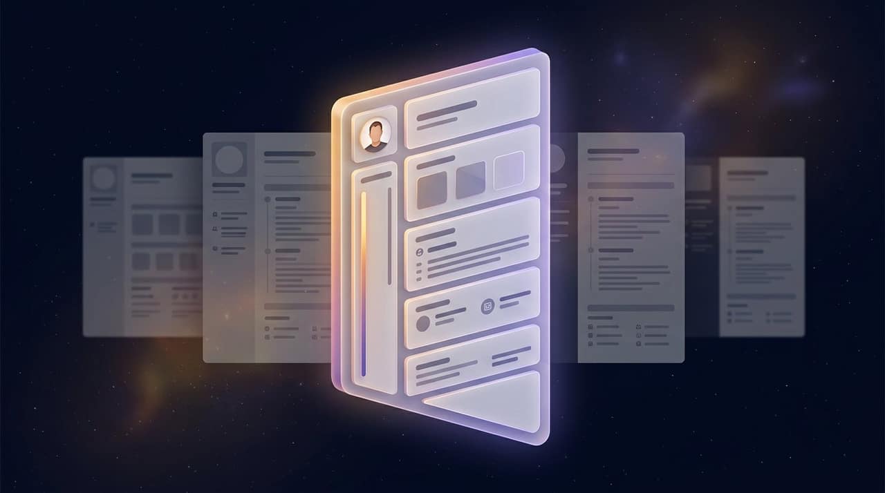 A clean resume document built from abstract blocks with template ghosts behind it